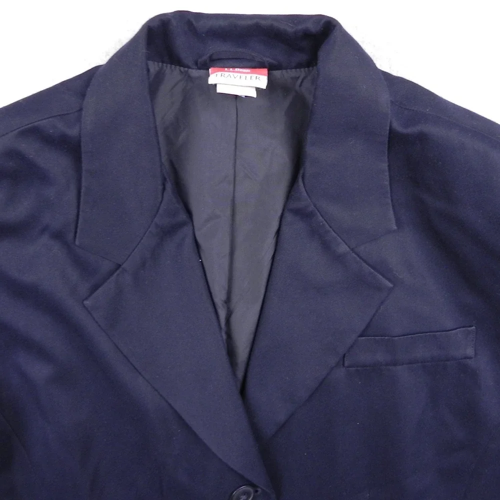 L.L. Bean Traveler Blazer Mens 44R 3-Button Suit Jacket Sport Coat Navy Blue